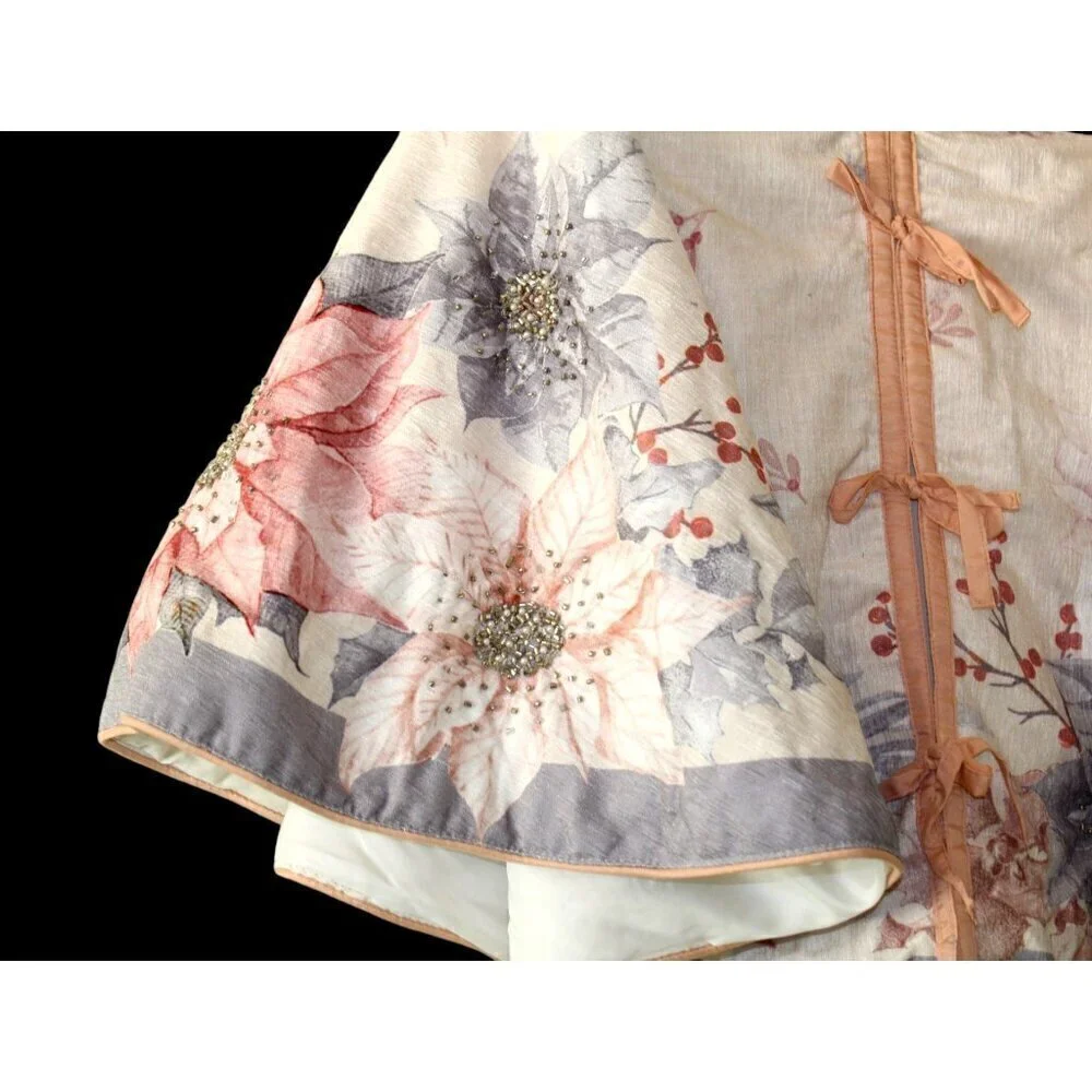 Rachel Zoe Christmas Tree Skirt Poinsettia Floral print Rhinestone 50